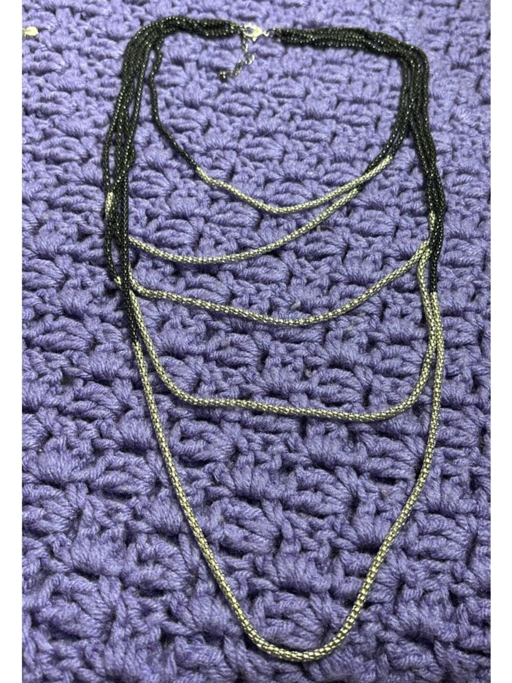 Multi Strand Mesh Serpentine Chain Necklace Black Silvertone